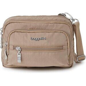 Beige Triple Zip Small Crossbody Bag for Women - 8x6 inch Convertible Sling‎ Bag